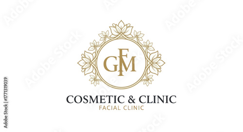 Elegant Cosmetic Clinic Logo with Floral Ornament and Lettermark.