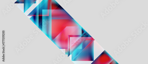 Abstract geometric composition. Blue, red hues blend, creating dynamic diagonal shapes. Minimalist design, clean lines, modern aesthetic.