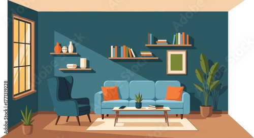 Modern living room design ideas blue sofa and armchair interior decor