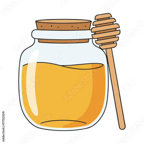 Honey jar with dipper in flat design style