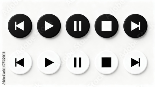 Black and white media control buttons
