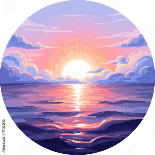 A serene and vibrant sunset over the ocean, painting the sky with warm hues and reflecting golden light upon the rippling water