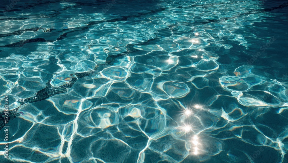 Fototapeta premium Rippled pool water, sunlight reflections