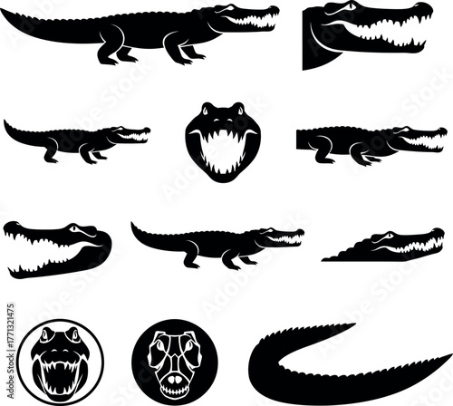 set of crocodile silhouettes