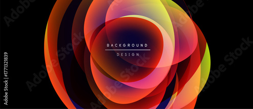 Abstract colorful layers create dynamic circular design. Gradient hues blend, forming vibrant visual impact. Modern background element.