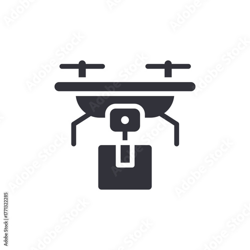 Drone Delivering Package Solid Icon Aerial Delivery Service