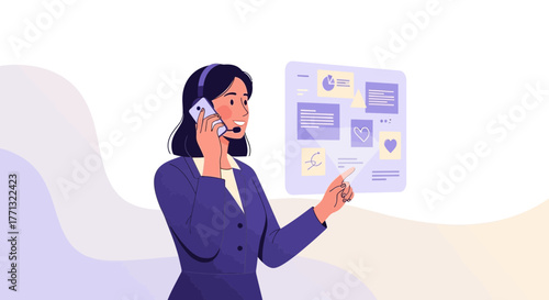 Customer Service Representative Presenting Digital Interface and Remote Consultation