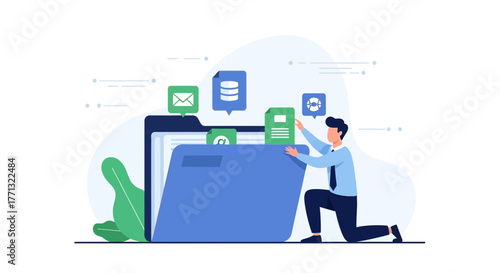 Data Management Illustration Depicting Information Handling and Organization in Digital Space