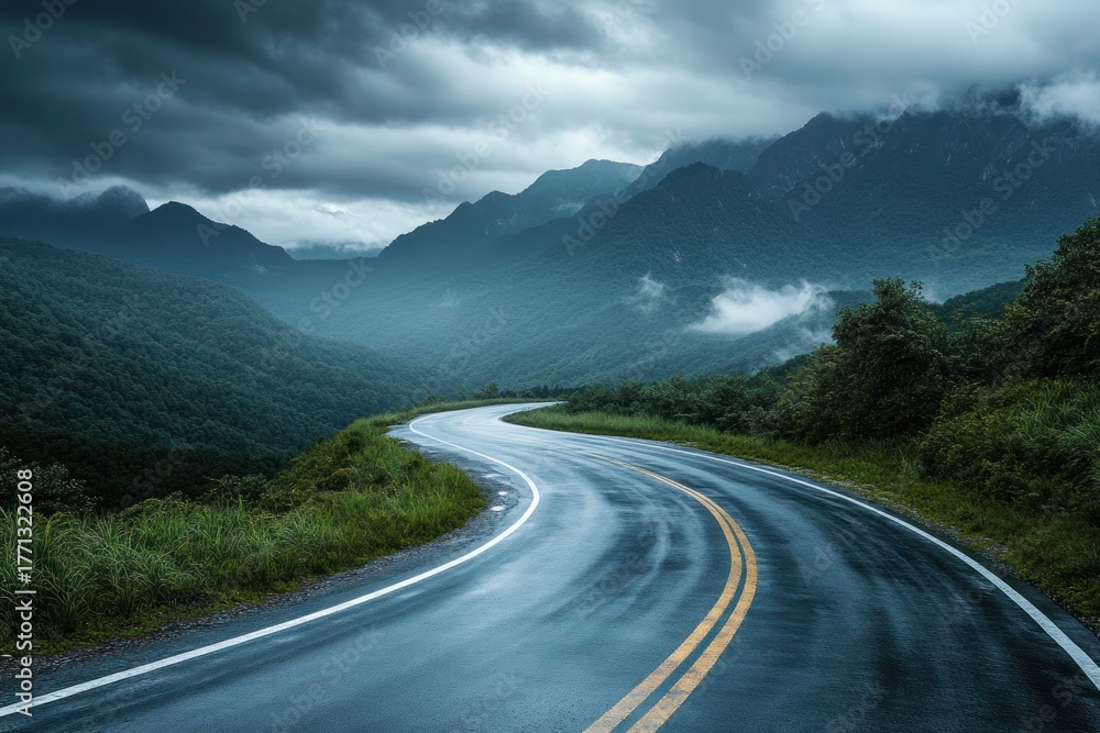 Fototapeta premium Road through mountains misty landscape