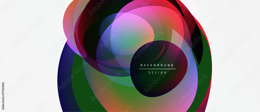 Fototapeta premium Abstract colorful circles overlap. Gradient shades create dynamic visual effect. Modern design element for backgrounds, presentations.