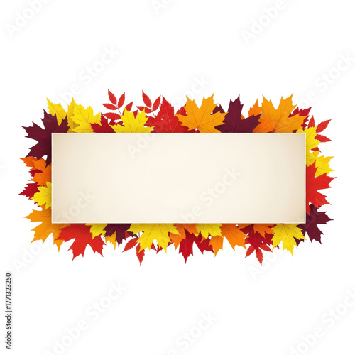 Autumn leaves frame isolated on transparent background with colorful foliage