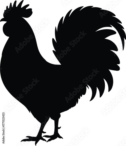 Rooster silhouette vector illustration, farm animal design, poultry concept, morning nature symbol, rural lifestyle art, CAD drawing flat vector illustration