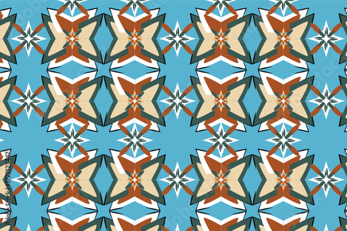 A modern Moroccan geometric seamless pattern blending traditional star and polygon motifs with smooth color for elegant cultural interiors and textile designs
