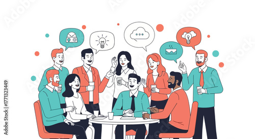 Diverse Professionals Collaborating on Ideas in Creative Mindstorm Session at a Meeting