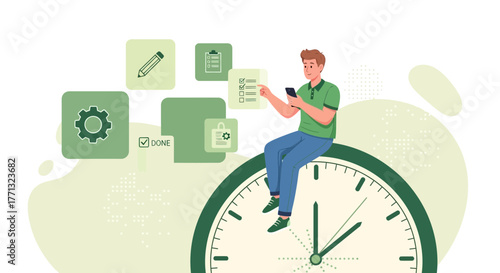 Efficiency Focused Time Management Strategy Depicted With Modern Infographic Elements