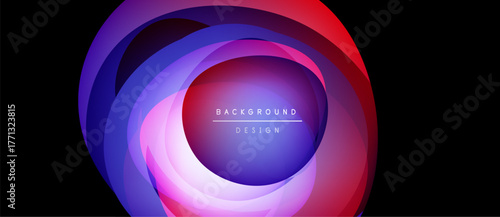 Abstract vibrant layers create circular design. Red, blue, purple hues blend, forming dynamic background element. Text reads background design.