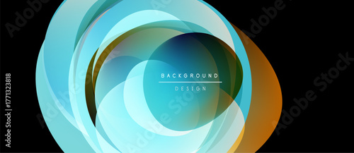 Abstract flowing shapes create dynamic circular design. Colors blend, forming gradient effect. Modern visual element.