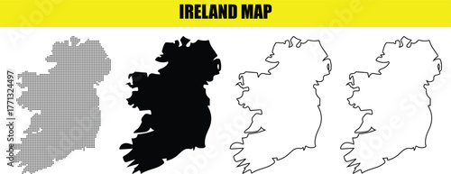 Hand made Ireland map vector set featuring solid and outline styles for geographic and infographic design