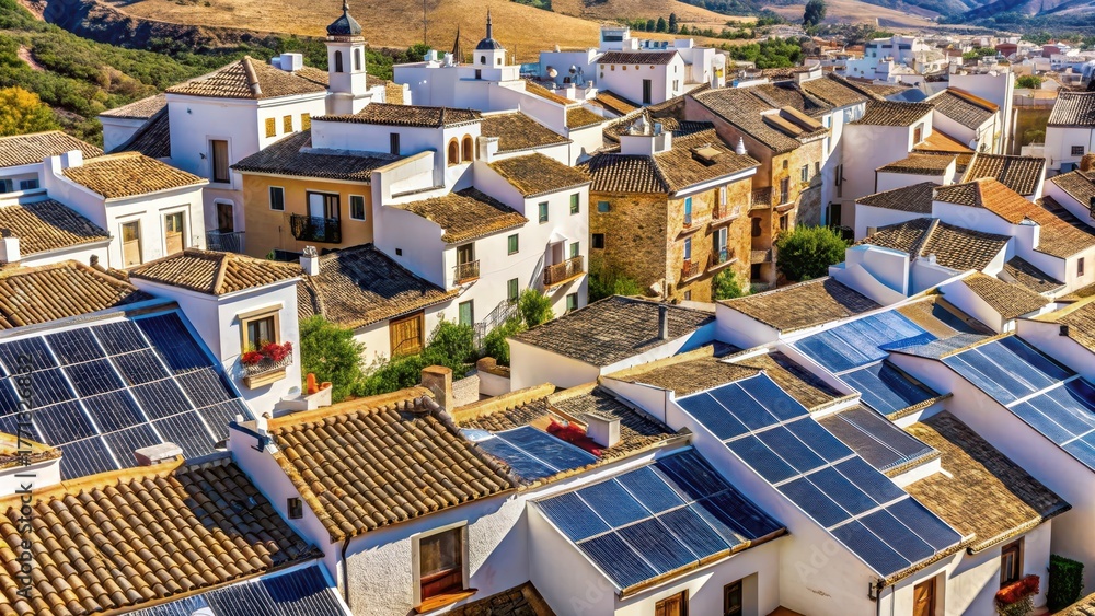 Fototapeta premium View of Jaen rooftops in Andalusia with solar panels