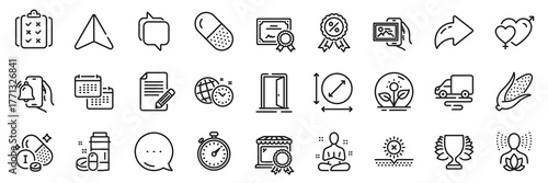 Yoga balance, Time management and Alarm clock line icons pack. Share, Message, Paper plane icons. Circle area, Best market, Iodine mineral web icon. Vector