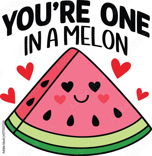You re One in a Melon - Kids Valentine Pun T-shirt,  Funny kids Valentine Clipart, romantic Love Quotes, Valentine Humor shirt graphic 
