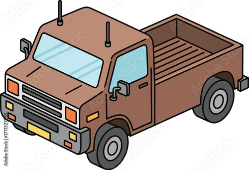 Isometric cartoon pickup truck vector illustration stock image