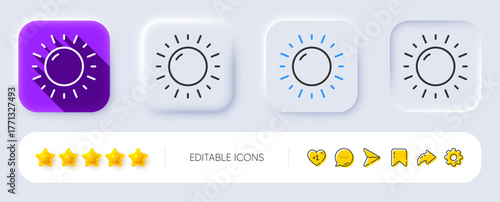 Sunny weather forecast line icon. Neumorphic, Flat shadow, 3d buttons. Summer sun sign. Line sunny weather icon. Social media icons. Vector