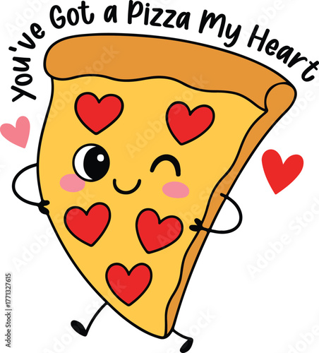 You ve Got a Pizza My Heart - Kids Valentine Puns clipart, Valentine Sarcastic Retro Punny Kids, Corny Quotes Funny Stickers 
