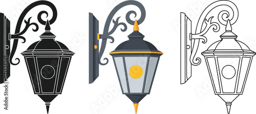 Vintage outdoor wall light vector illustration set collection