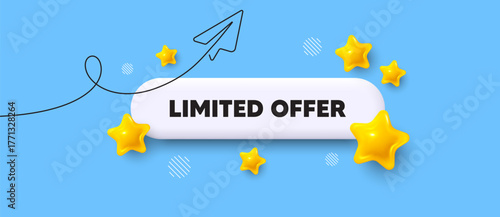Limited offer search bar. Share plane line icon. Limited offer symbol. Special promotion sign. Shopping sale. Search button with 3d stars. Vector
