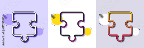 Puzzle piece line icon. Halftone dotted pattern. Gradient icon with grain shadow. Jigsaw game shape sign. Business strategy element. Line puzzle icon. Various designs. Vector