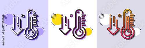 Low thermometer line icon. Halftone dotted pattern. Gradient icon with grain shadow. Temperature diagnostic sign. Fever measuring symbol. Line low thermometer icon. Various designs. Vector