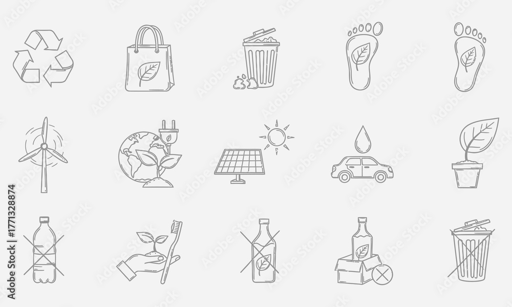 Fototapeta premium Eco-friendly lifestyle icons representing sustainability, recycling, and green energy for a better planet