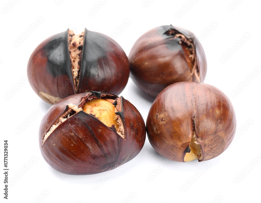 Obraz premium Roasted Chestnuts - A Delicious and Nutritious Treat on White.