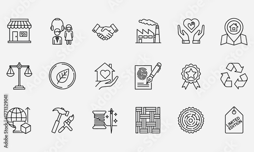 Ethical Business and Sustainable Commerce Thin Line Icon Set for Fair Trade and Local Production