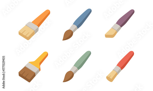 Colorful flat style paintbrush collection on white background