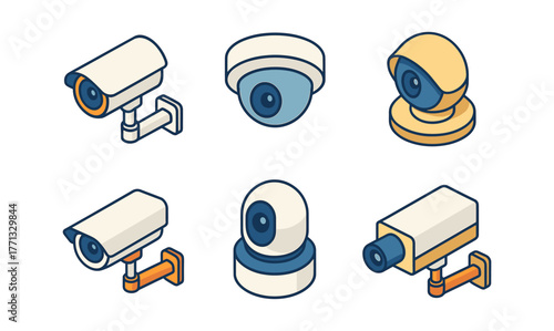 Isometric security cameras set: modern surveillance system designs