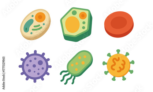 Colorful microorganisms set in flat design