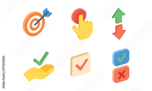 Colorful isometric icons for success and decision-making concepts