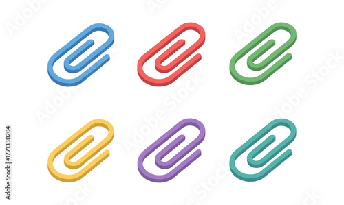 Colorful paperclip set in isometric style for office and school supplies