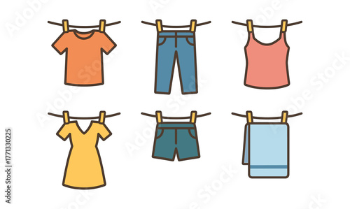 Minimalist line art clothing icons for laundry and fashion design