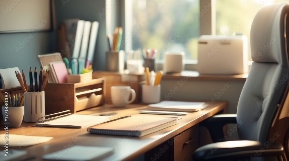 Naklejka premium A modern office woehspace a wood_2