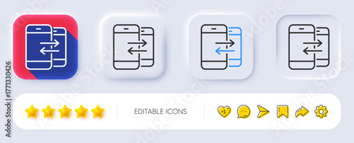 Phone Communication line icon. Neumorphic, Flat shadow, 3d buttons. Incoming and Outgoing call sign. Conversation or SMS symbol. Line phone Communication icon. Social media icons. Vector