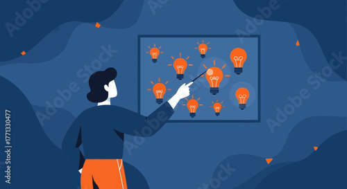 Innovative Person Identifying the Ideal Creative Strategy Using Bright Ideas Illustration