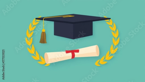 Academic success is symbolized by a graduation cap and diploma, representing the student's journey through education and university