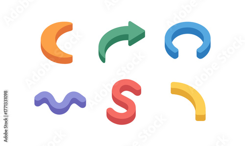 Colorful isometric curved shapes set for modern design elements