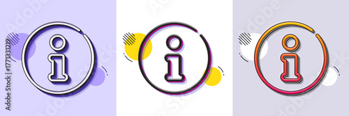 Info line icon. Halftone dotted pattern. Gradient icon with grain shadow. Help inform sign. Support information symbol. Line info icon. Various designs. Vector