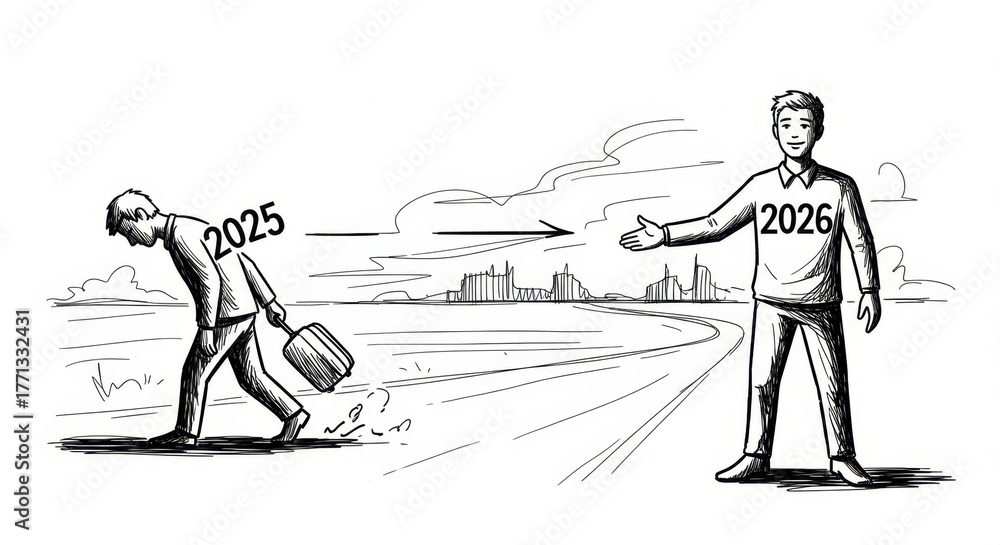 Obraz premium Goodbye 2025 Welcome 2026 Illustration Concept
