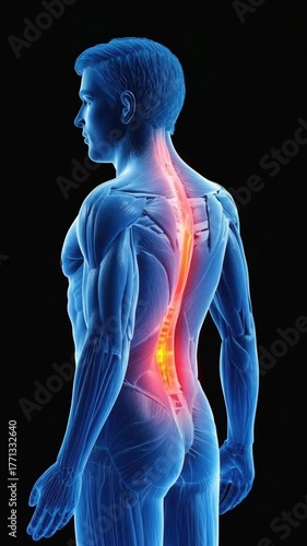 3d rendered illustration of a painful back on the spine