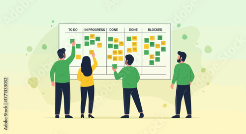 Team Collaboration Visualizing Progress and Planning on a Kanban Board for Efficiency and Goals